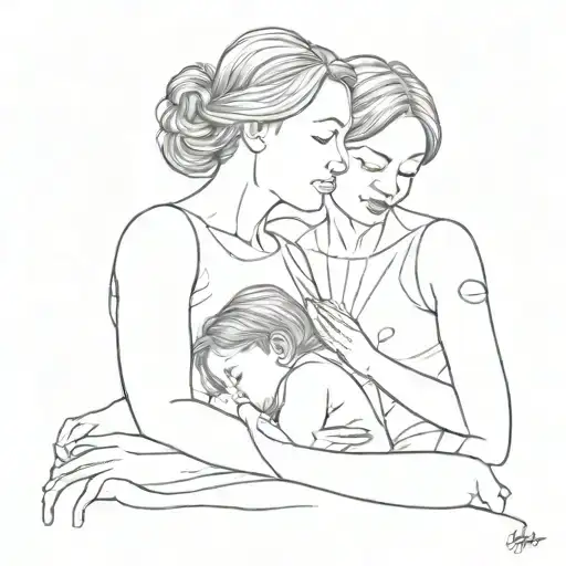 Mother And Her Two