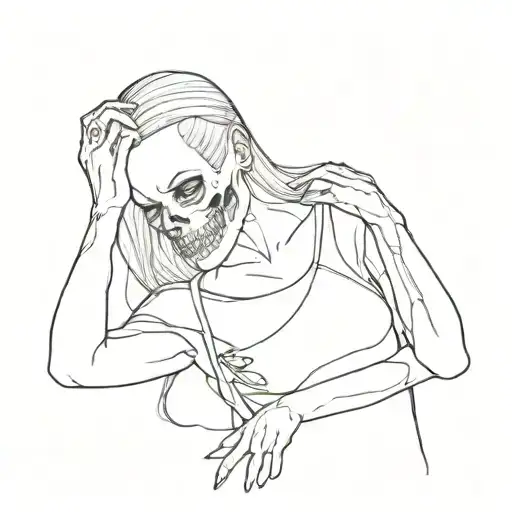 Skull Femme Fatale Taking Off Her T-shirt