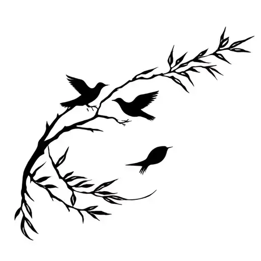 Moon And Bird And Willow Branch