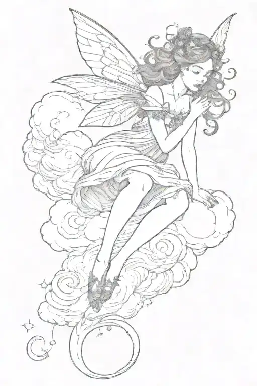 A Fairy That Hugs Herself On A Cloud