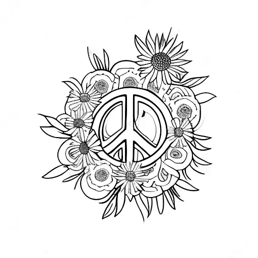 A Tattoo Of A Peace Sign Made Up Of Daisies And Wildflowers Inspired By The Love Hippie Movement