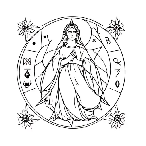 Zodiac Sign Virgin With Geometric Shapes And Flowers