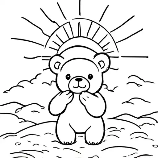 Cute Teddy Bear Holding The Sun Surrounded