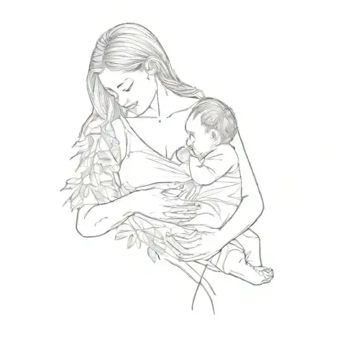 A Woman Breastfeeding Her Baby In The Woods