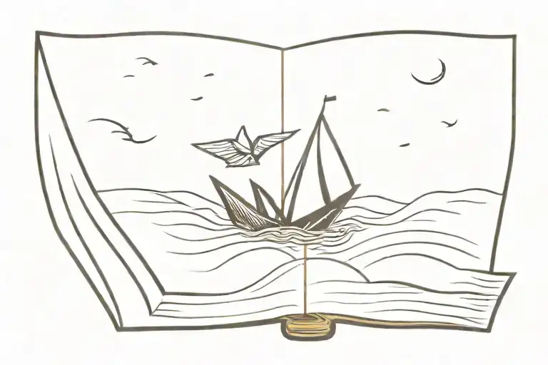 Open Book With Paper Boat Sailing Towards