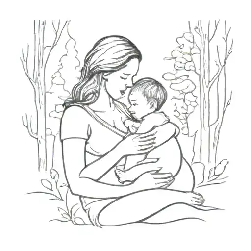 A Woman Breastfeeding Her Baby In The Woods