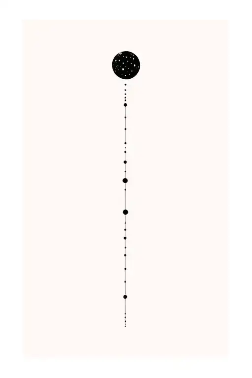 Straight Line With Moon In The Middle And Following Dots At The End Of The Line
