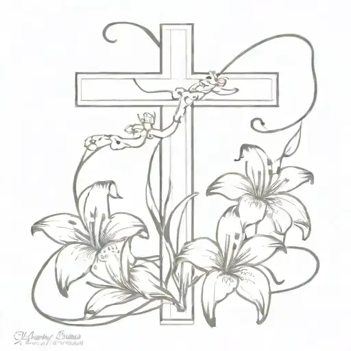 Cross With Tiger Lillies With Name Kelsey And Dates 1991-2012