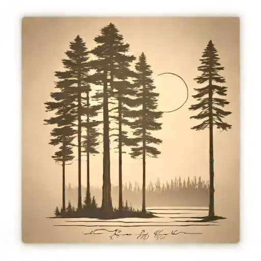 6 Redwood Trees Of Different Sizes Under A Shining Sun On A Golf Course