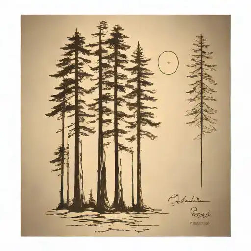 6 Redwood Trees Of Different Sizes Under A Shining Sun