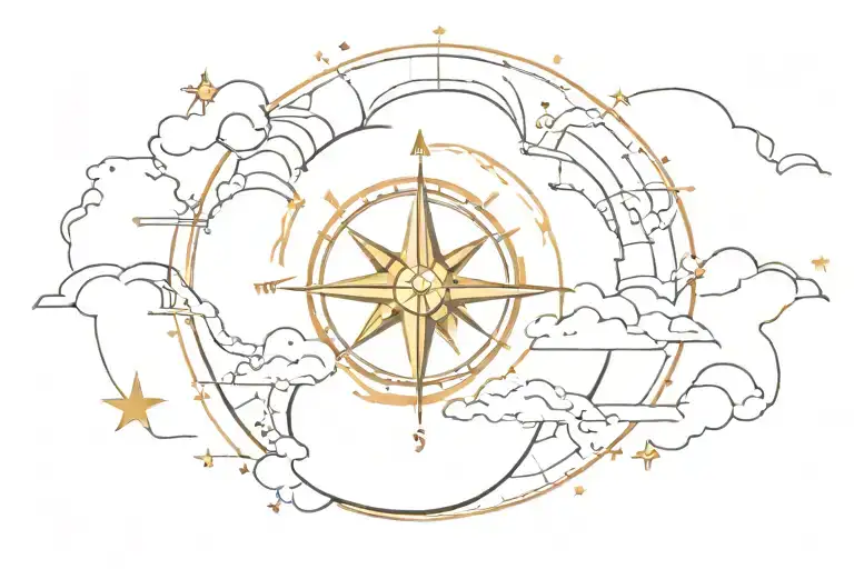 Wavy Clouds And Rays Of Sunshine With A Compass