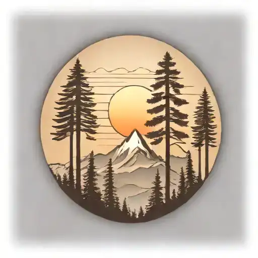 6 Tall Cedar Trees At The Base Of A Large Mountain Range Under A Shining Sun