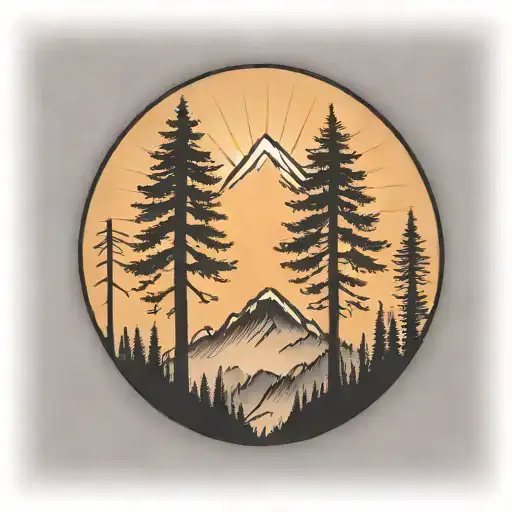 6 Cedar Trees At The Base Of A Large Mountain Range Under A Shining Sun