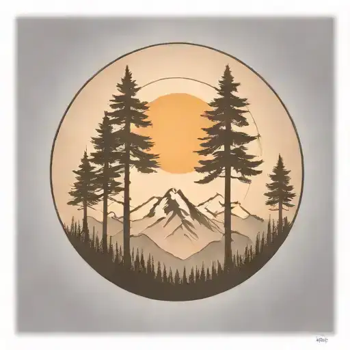 6 Cedar Trees At The Base Of A Large Mountain Range Under A Shining Sun