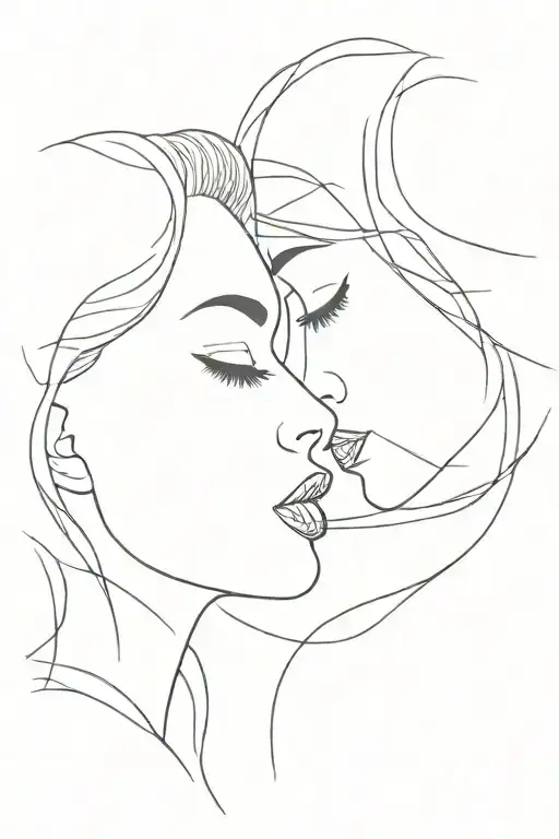 Single Line Minimalist Women Kissing Each Other