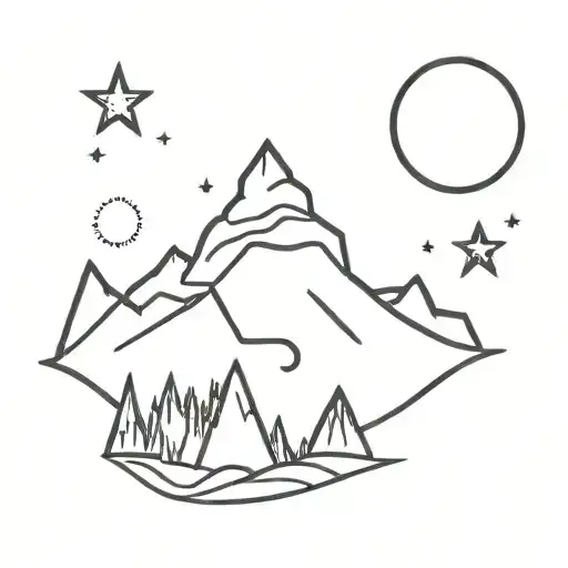 Mountain With A Moon And Stars