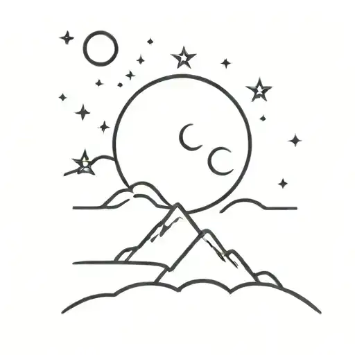 Mountain With A Moon Behind It And Stars