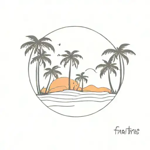 Red Beach Sunset With Palm Trees