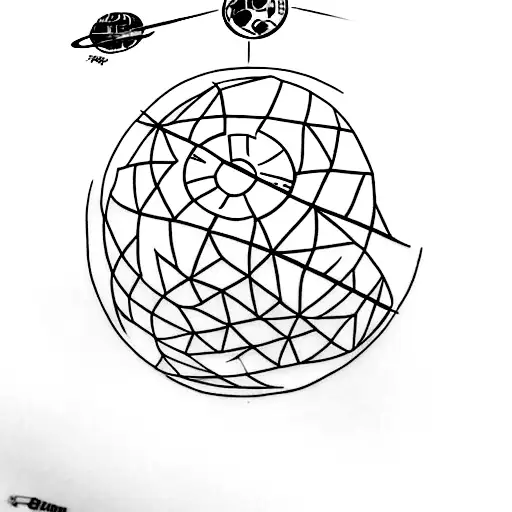 A Minimalist Tattoo Of The Death Star With A Galaxy Backdrop