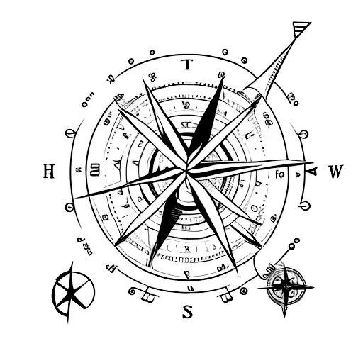 A Minimalist Tattoo Of A Sailboat With Waves And A Compass