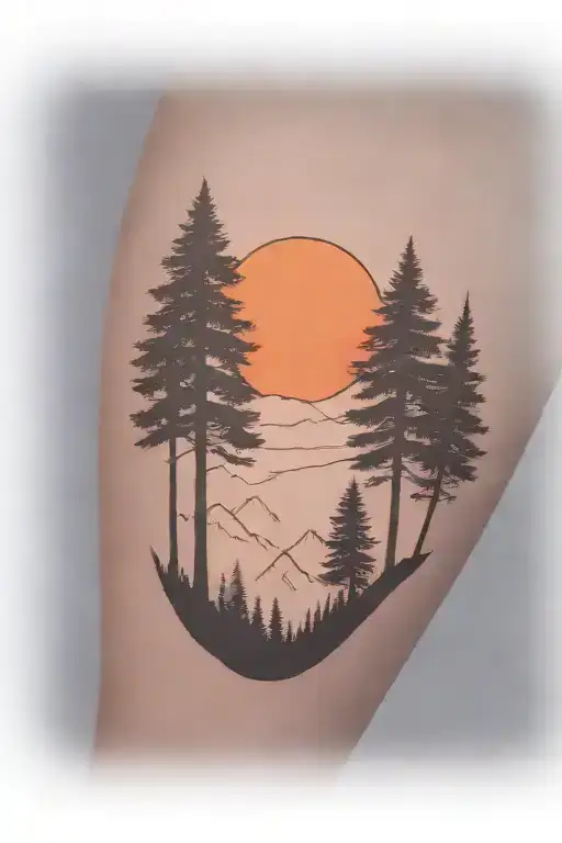 6 Weeping Cedar Trees At The Base Of A Large Mountain Range Under A Very Shining Sun