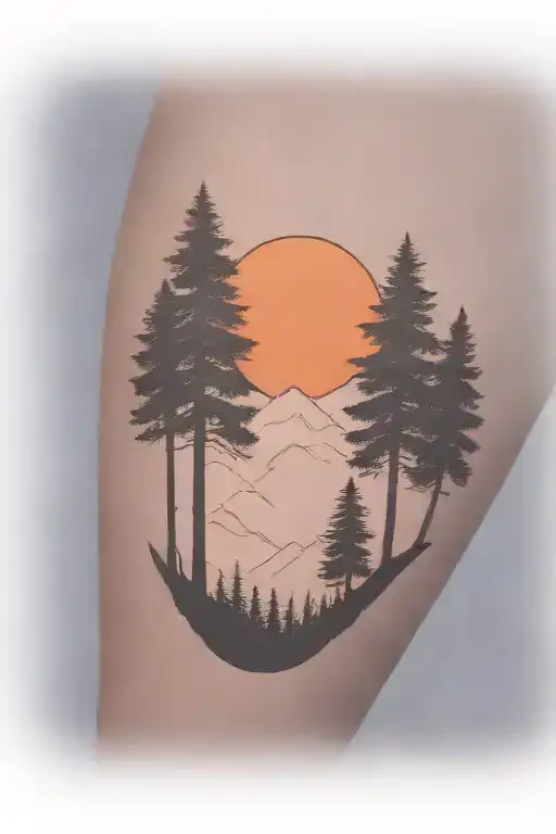 6 Weeping Cedar Trees At The Base Of A Large Mountain Range Under A Very Bright Sun