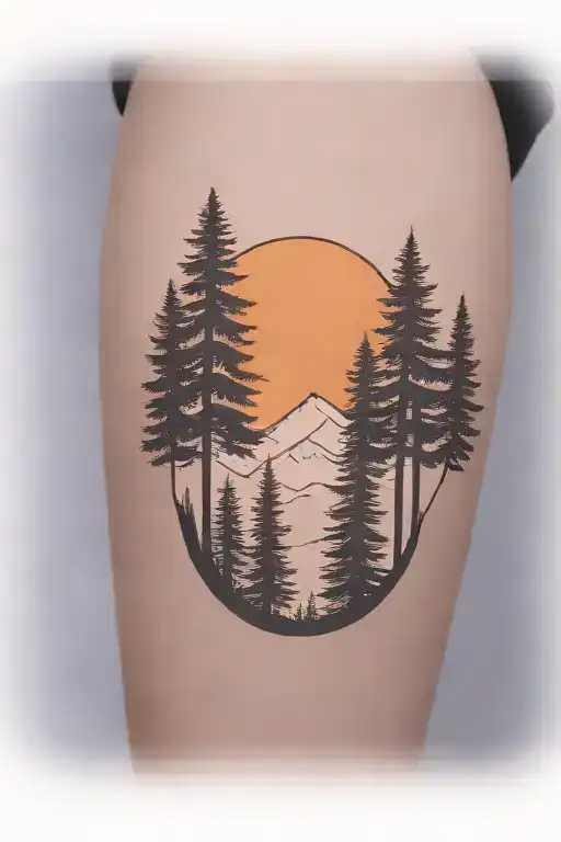 6 Weeping Cedar Trees On A Large Mountain Range Under A Bright Sun