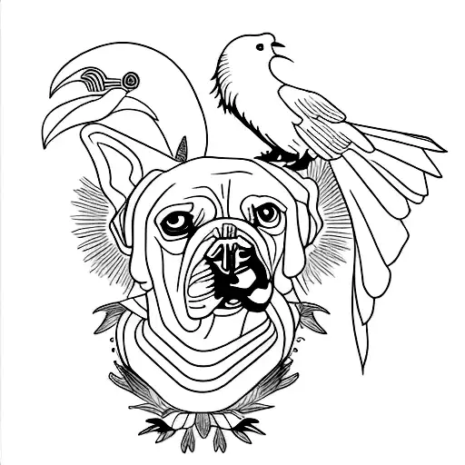 A Minimalist Tattoo Of A Dog And A Raven Sitting On A Music Sheet