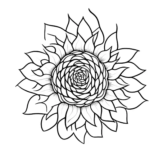 A Minimalist Tattoo Of A Sunflower Blooming Through A Zen Symbol