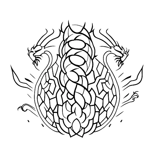 A Minimalist Tattoo Of A Dragon Curled Around A Stack Of Books