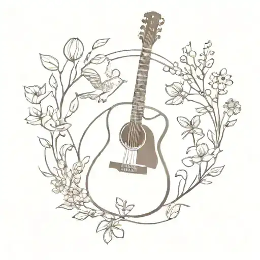 Design A Tattoo Of A Guitar Surrounded By Appalachian Flora And Fauna