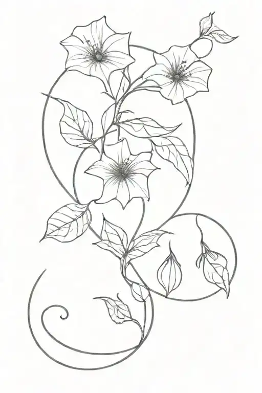 Morning Glories Intertwined With Geometric Design Incorporating Moon And Lemons