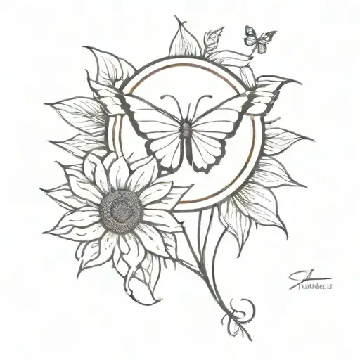 Spiritual Sunflower And Butterfly Flying