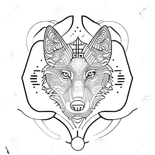 A Blackwork Tattoo Of A Wolf Made Up Of Intricate Musical Instruments