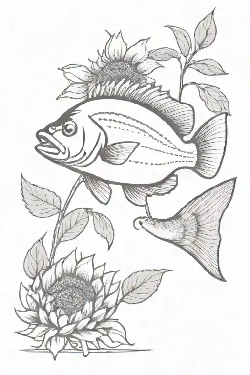 Jumping Largemouth Bass And Sunflower