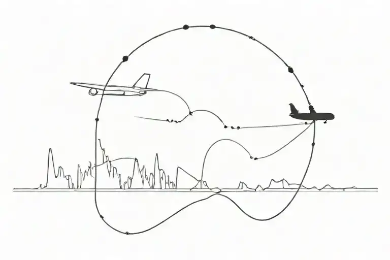 Heartbeat Line With Airplane Flying Over A World