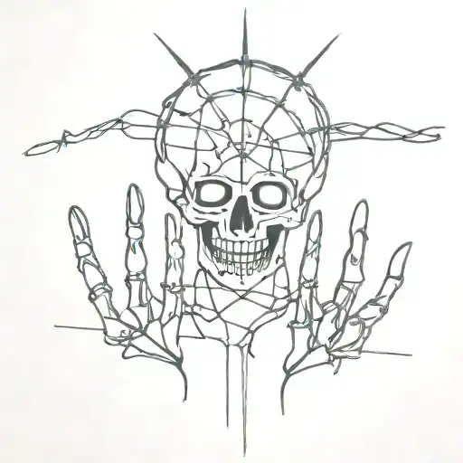 Sun In The Hands Of Skeleton Behind Barbed Wire