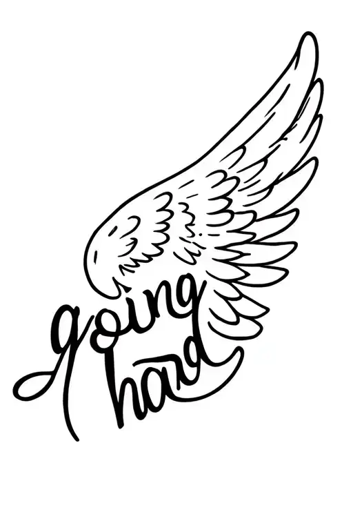 One Angel Wing With Written 'Going Hard' Inside