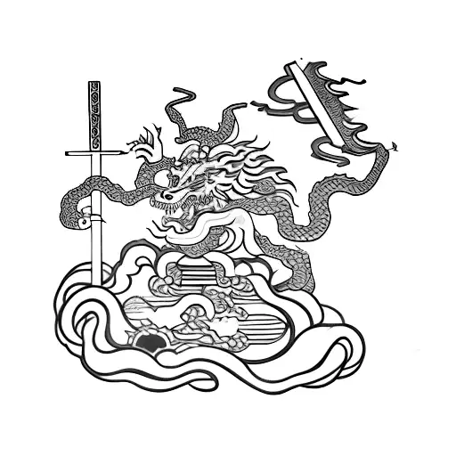 Japanese Samurai With Temple And Dragon Intertwined With A Bonsai Tree Around 12Cm