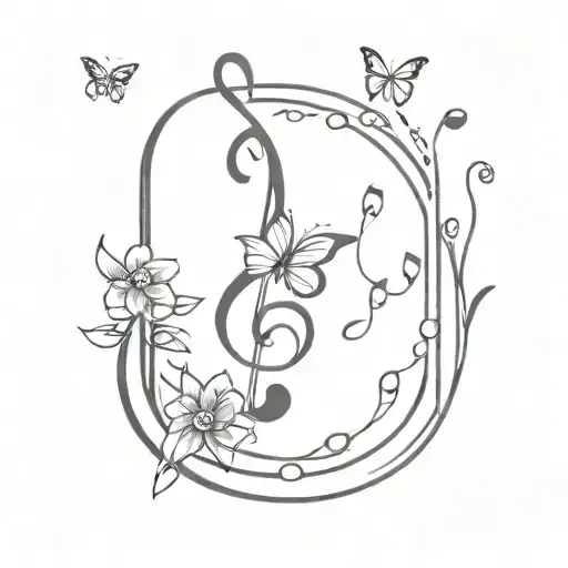Music Note Intertwined With Butterflies And Flowers