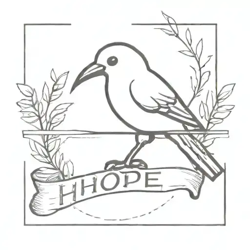 A Minimalist Tattoo Of A Bird Carrying A Banner That Says 'Hope' In Its Beak