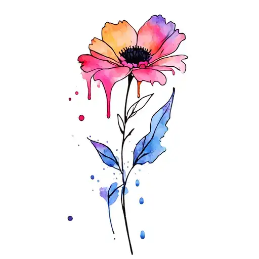 Dripping Watercolor And Ink Flower