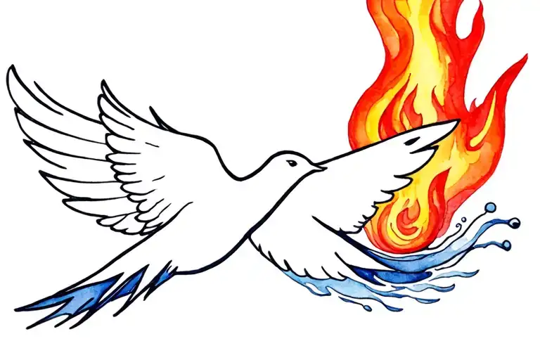 Dove Between Fire And Water Colour