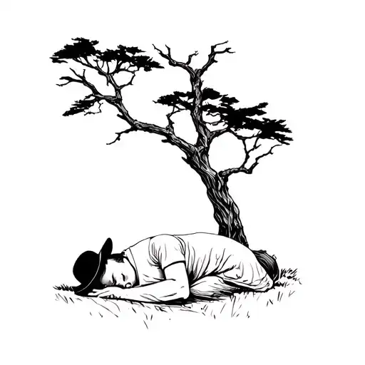 Cowboy Sleeping Against Tree