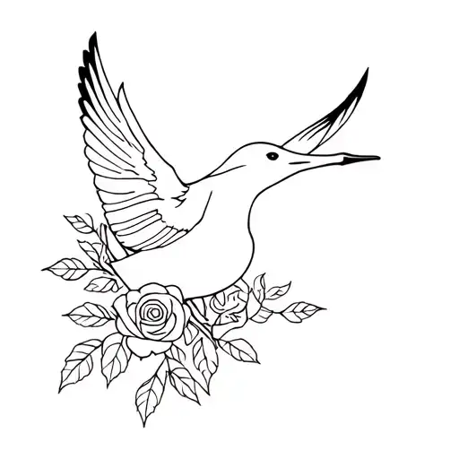 Albatross Bird Flying Outlined In Roses And Stems