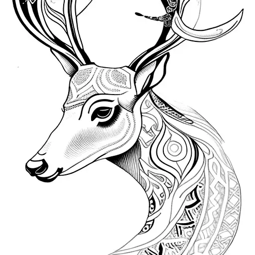 A Knee Tattoo Showcasing A Graceful Deer Surrounded By Swirling Ornamental Patterns