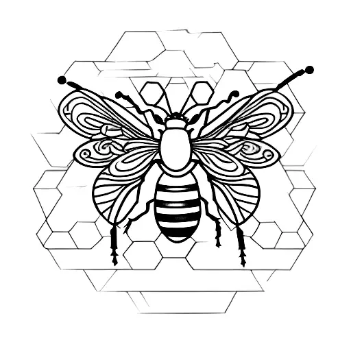 A Minimalist Design Of A Honeybee Surrounded By Delicate Floral Ornamentation