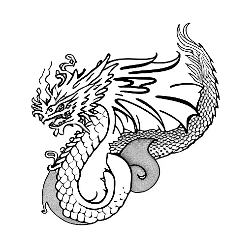 Dragon And Phoenix Merged Together With Ocean