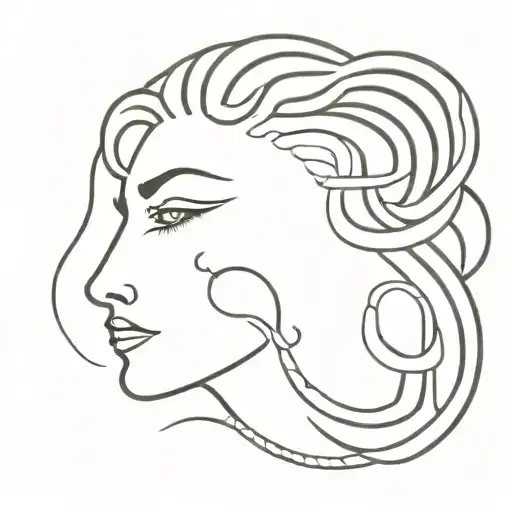 Half Medusa Face Fine Line With Half A Sun On Right Side Fineline