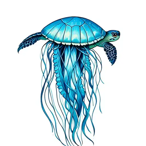 Jellyfish And Turtle Swimming Gracefully